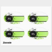 Sticker Ovale Motif de monogramme vert clair (Feuille)