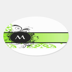 Sticker Ovale Motif de monogramme vert clair
