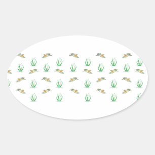 Sticker Ovale Motif de printemps Red Robin Birds et Snowdrops