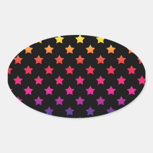 Sticker Ovale Motif d'étoiles arc-en-ciel sur fond noir