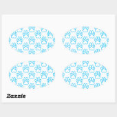 Sticker Ovale Motif Empreinte de patte de Blue Neon Dog (Feuille)