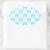 Sticker Ovale Motif Empreinte de patte de Blue Neon Dog (Sac)