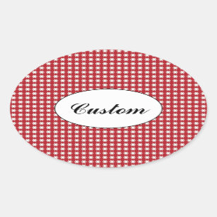Sticker Ovale Motif Étoiles Rouges et Blanches Texte Personnalis