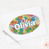 Sticker Ovale Motif floral moderne Couleurs vives (Enveloppe)
