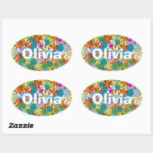 Sticker Ovale Motif floral moderne Couleurs vives (Feuille)