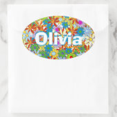 Sticker Ovale Motif floral moderne Couleurs vives (Sac)