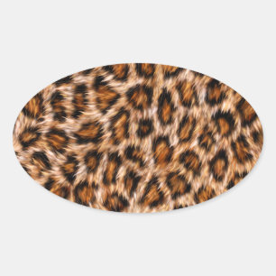 Sticker Ovale Motif Fourrure Marron Chat Léopard Jaguar
