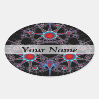 Sticker Ovale Motif fractal moderne noir et rouge