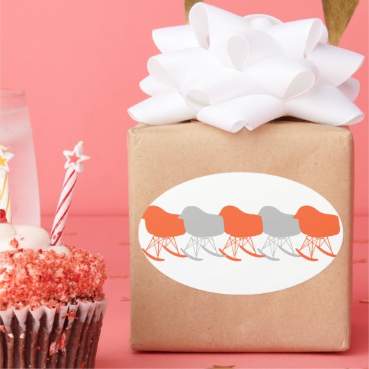 Sticker Ovale Motif gris du milieu du siècle Silhouette (Fête)