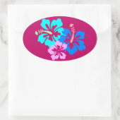 Sticker Ovale Motif hibiscus rose chaud (Sac)