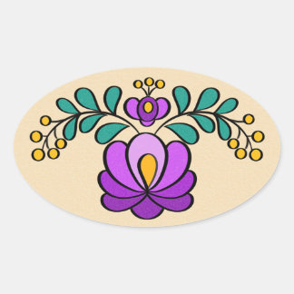 Sticker Ovale Motif hongrois de broderie, "Matyó" - violet