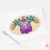 Sticker Ovale Motif hongrois de broderie, "Matyó" - violet (Enveloppe)
