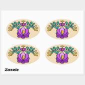 Sticker Ovale Motif hongrois de broderie, "Matyó" - violet (Feuille)