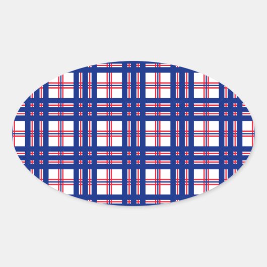Sticker Ovale Motif Mod Plaid Rouge Blanc Bleu (Devant)