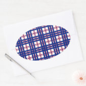 Sticker Ovale Motif Mod Plaid Rouge Blanc Bleu (Enveloppe)