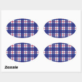 Sticker Ovale Motif Mod Plaid Rouge Blanc Bleu (Feuille)