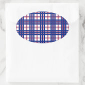Sticker Ovale Motif Mod Plaid Rouge Blanc Bleu (Sac)