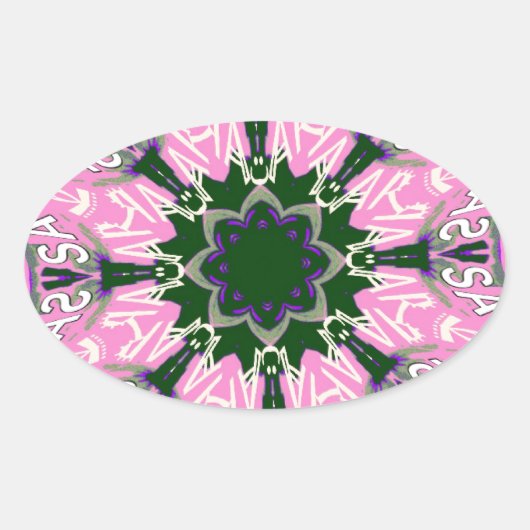 Sticker Ovale Motif Motif Monogramme noir et rose joli (Devant)