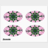 Sticker Ovale Motif Motif Monogramme noir et rose joli (Feuille)