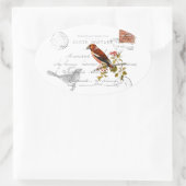 Sticker Ovale Motif nostalgique avec oiseau (Sac)