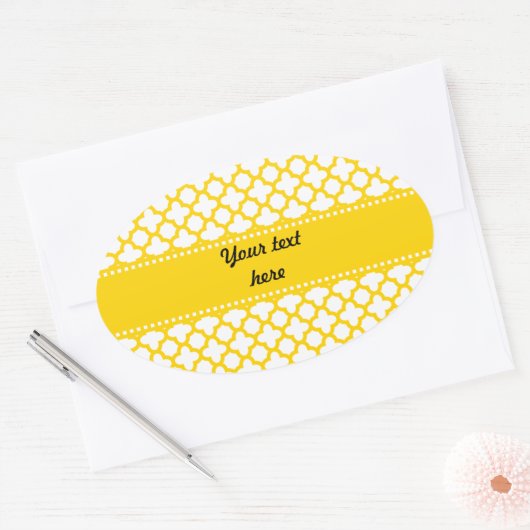 Sticker Ovale Motif Quatrefoil jaune (Enveloppe)