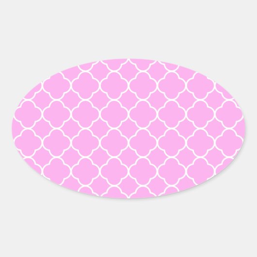 Sticker Ovale Motif Quatrefoil Rose Et Blanc (Devant)