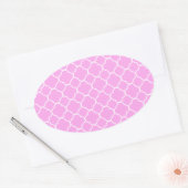 Sticker Ovale Motif Quatrefoil Rose Et Blanc (Enveloppe)