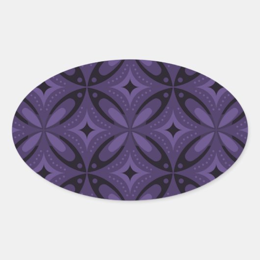 Sticker Ovale Motif Rétro de Couleur Violet Foncé (Devant)