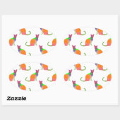 Sticker Ovale Motif Silhouette de chat à basse densité (Feuille)