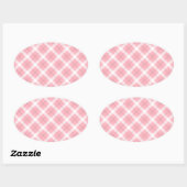 Sticker Ovale Motif Tartan Rose Et Blanc (Feuille)