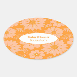 Sticker Ovale Motif vintage Fleur couleur orange Fuzz