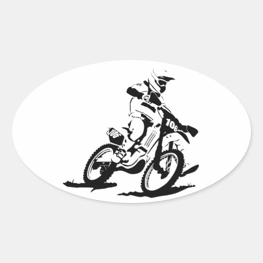 Sticker Ovale Motorcross simple vélo et cavalier (Devant)