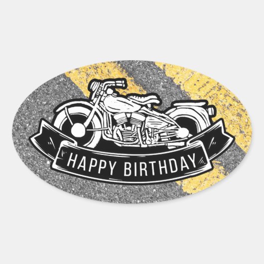 Sticker Ovale Motorcycle Biker Joyeux cadeau d'anniversaire fête (Devant)
