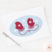 Sticker Ovale Moufle rouge et flocons de neige (Enveloppe)