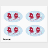 Sticker Ovale Moufle rouge et flocons de neige (Feuille)