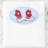 Sticker Ovale Moufle rouge et flocons de neige (Sac)