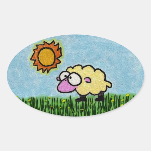 Sticker Ovale Moutons ensoleillés (Devant)