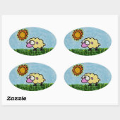 Sticker Ovale Moutons ensoleillés (Feuille)