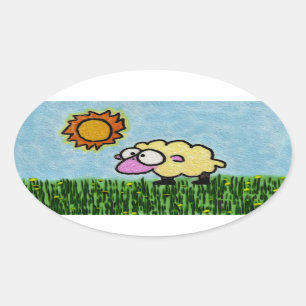 Sticker Ovale Moutons ensoleillés