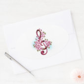 Sticker Ovale Musical treble clef notes with sakura flowers (Enveloppe)