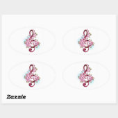 Sticker Ovale Musical treble clef notes with sakura flowers (Feuille)