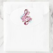 Sticker Ovale Musical treble clef notes with sakura flowers (Sac)