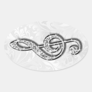 Sticker Ovale Musique de diamant imprimée motif floral damassé