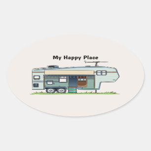 Sticker Ovale My Happy Place 5th Wheel Trailer
