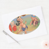 Sticker Ovale Myanmar Chinlone traditionnel (Enveloppe)