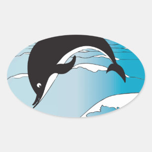 Sticker Ovale Nager Avec Les Dauphins