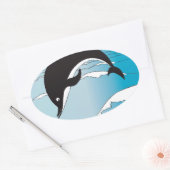 Sticker Ovale Nager Avec Les Dauphins (Enveloppe)