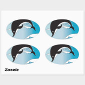 Sticker Ovale Nager Avec Les Dauphins (Feuille)
