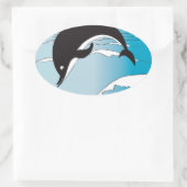 Sticker Ovale Nager Avec Les Dauphins (Sac)