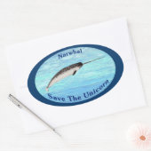 Sticker Ovale Narwhal - Sauvez La Licorne (Enveloppe)